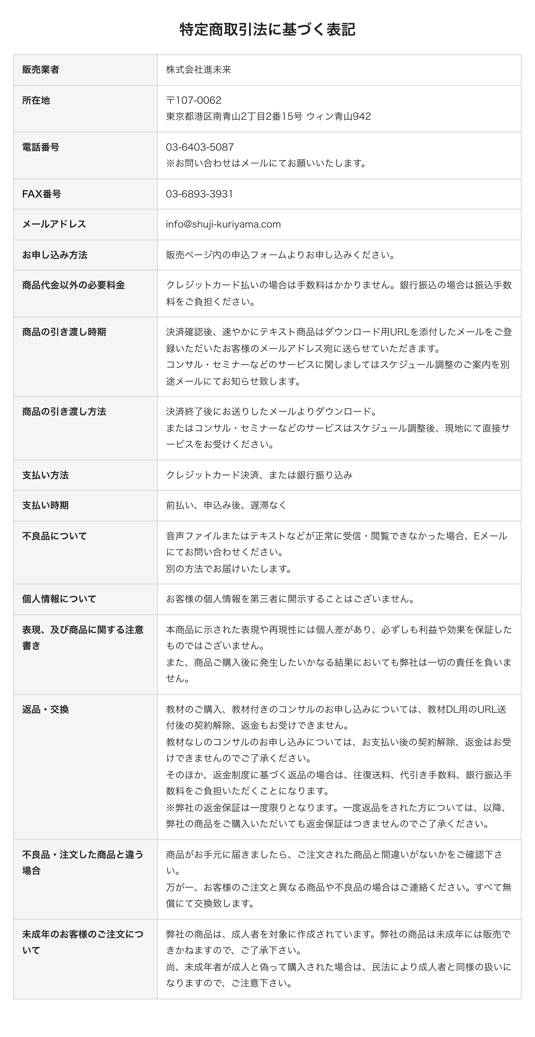特定商取引法に基づく表記