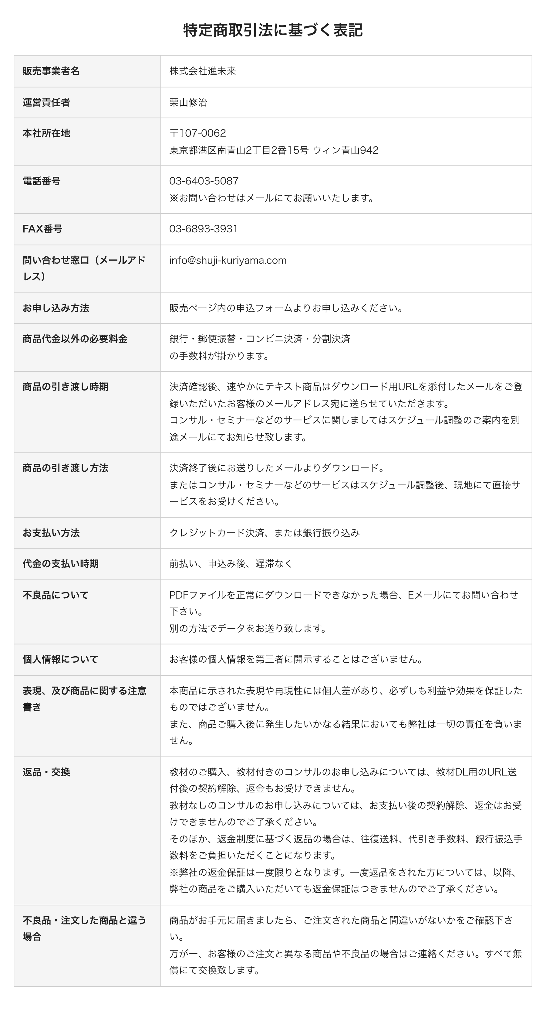 特定商取引法に基づく表記